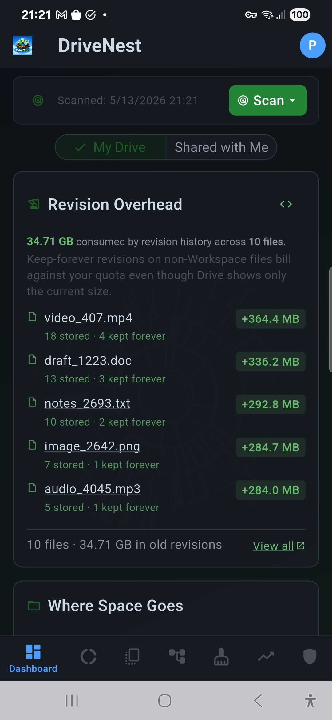 Revision Overhead panel — Dark