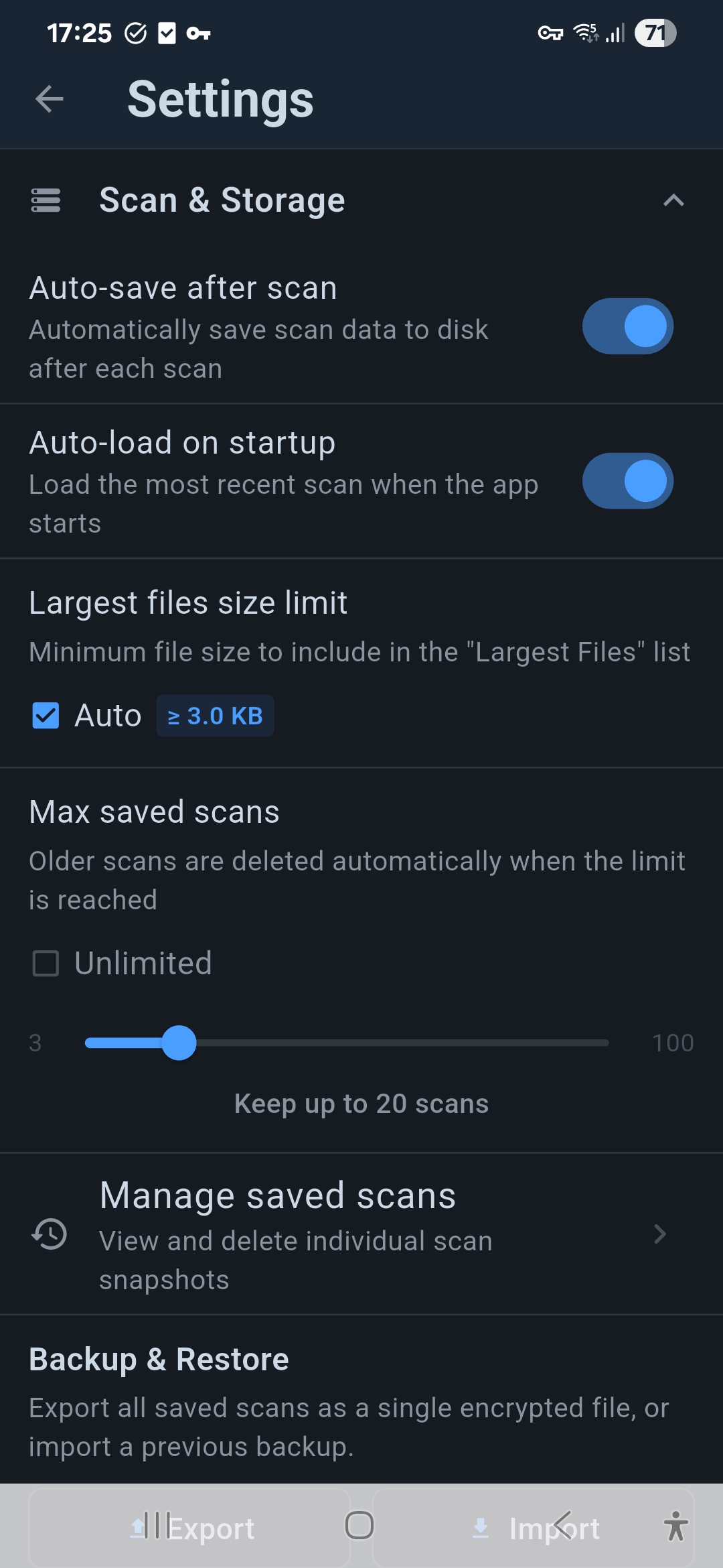 Settings Storage - Dark